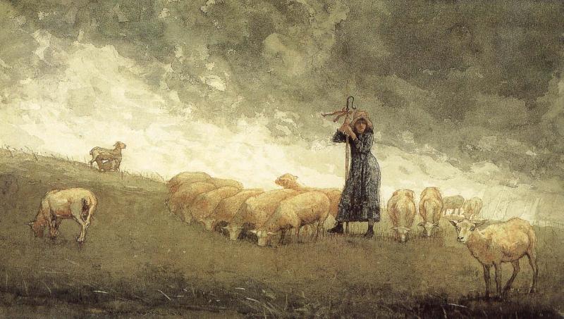 Winslow Homer Shepherdess still control the sheep oil painting image